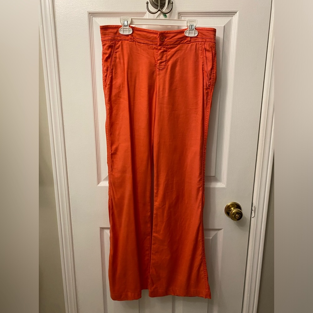 Orange linen flare pants